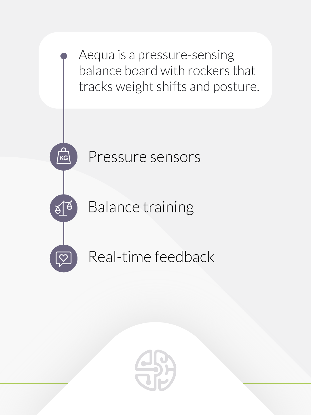 Aequa is a pressure-sensing balance board with rockers that tracks weight shifts and posture. Pressure sensors. Balance training. Real-time feedback.
